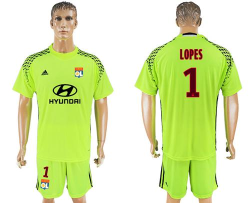 Lyon #1 Lopes Shiny Green Goalkeeper Soccer Club Jersey - Click Image to Close